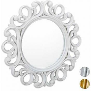 Round Mirror with White Frame, 50 cm, for Home Decoration