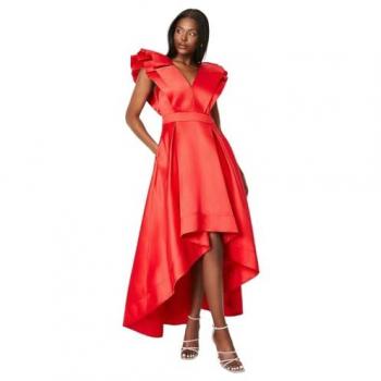 Coast Women's Red Midi Dress with Frill Sleeves