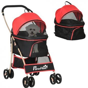 PawHut Hundewagen, 2 in 1 Hundetrolley, Tragetasche, faltbarer Hundebuggy mit Kissen, Katzenwagen für kleine Hunde, Katzen, Katzenbuggy mit 4 Rädern