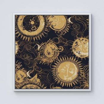 Golden Moon & Sun Blue Canvas Art, 10x10