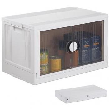 Plastic Storage Box with Lid and Front Doors, 74L, Stackable, for Clothes and Toys, White