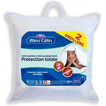 Lot de 2 Oreillers Confort Moelleux Bleu Câlin, 60 x 60 cm, Blanc