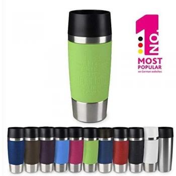 Emsa Travel Mug Grande Isolierbecher 0,36 Liter mit Quick Press Verschluss und Edelstahlkörper in Limette