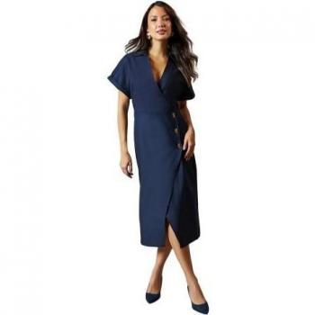 Principles Women's Size 20 Navy Wrap Dress with Button Accents