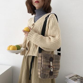 Plaid Wool Canvas Satchel