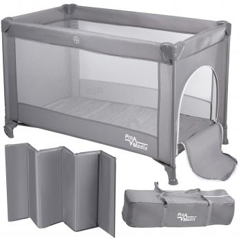 Promedix Reisebett 125 × 65 × 74 cm – Grau, Schutzhülle & Rollen (EAN 5902211130697)