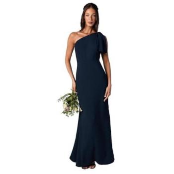 Sea‑Blue Honour Bow Bridesmaid Maxi Dress