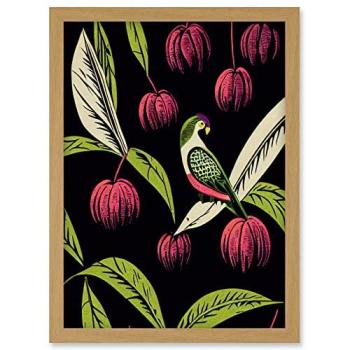 Vibrant Arbor Parrot – Contemporary Linocut Illustration (A4)