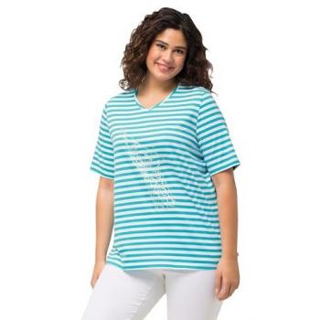 Ulla Popken Halbarmshirt mit Metallic-Tier-Muster und V-Ausschnitt