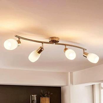 Lindby modern ceiling light Arda with 4 dimmable E14 bulbs, satin nickel and glass, 70 cm diameter