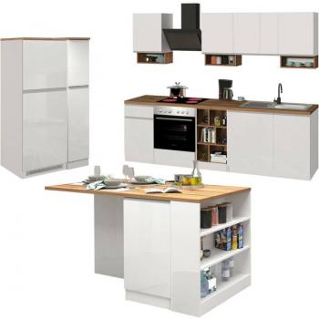 Set Completo Dmora Baptiste – Cocina de bloques con isla, Despensa y estilo italiano, Blanco Brillo y Roble