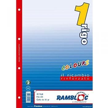 Righellino A4 blu con 1 righe e rinforzo Rambloc Gr.80