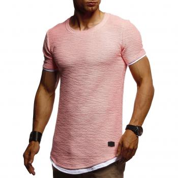 LEIF NELSON Herren T-Shirt Sommer Crew Neck Slim Fit Lachsrosa Medium