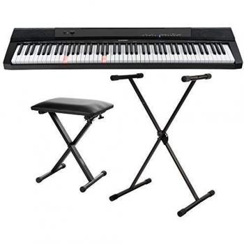 Großes Einsteiger-Keyboard mit 88 Leuchttasten im Set mit Ständer und Hocker