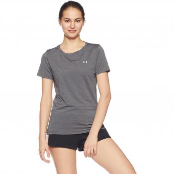 Under Armour, HeatGear Armour Ss, T-Shirt A Maniche Corte, Donna, Grigio (Carbon Heather/Metallic Silver 090), XL