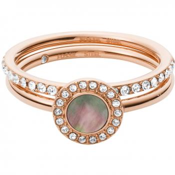 Fossil Anillo de Madreperla Gris en Acero Oro Rosado