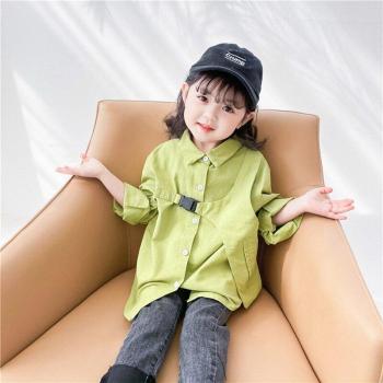 Ropa fresca de primavera para niños y niñas, camisas coreanas con hebilla elástica, blusas de color sólido E5025