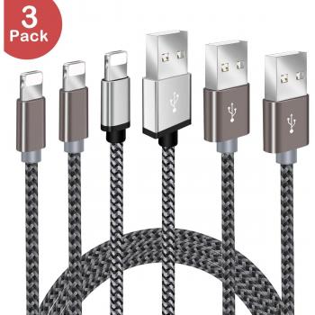 BECASO 3 × 1,5 m Flexibles Nylon‑USB‑Kabel – Grau/Silber – iPhone & iPad Kompatibel