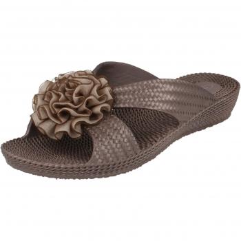 Bronze Synthetic Mid Wedge Sandals with Rosette Vamp – Size 7 (UK)
