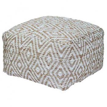 Homescapes Sierra Natural Diamond Pattern Hemp Square Bean Filled Pouffe, 60 cm