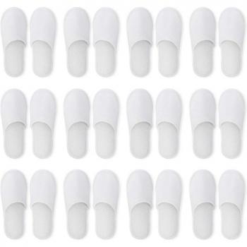 Hotel and Spa Disposable Slippers, 12 Pairs, Closed Toe, White