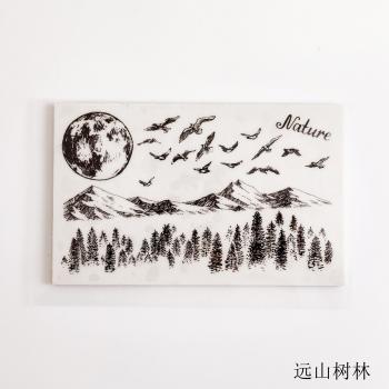 Timbres-poste en caoutchouc pour bricolage Lune et Arbre de Montagne