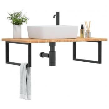 Estante flotante de lavabo de acero y madera maciza de roble