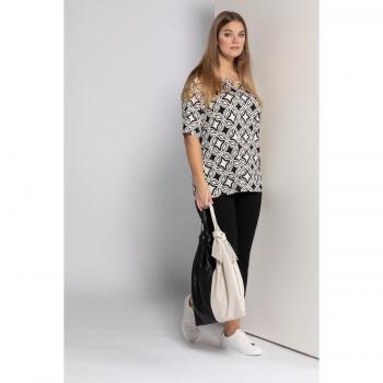 Blusa nera con stelle, scollo a girocollo, mezze maniche, taglia 64/66, viscosa, per donna