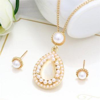 Juego de Joyería de Perlas y Oro para Mujer