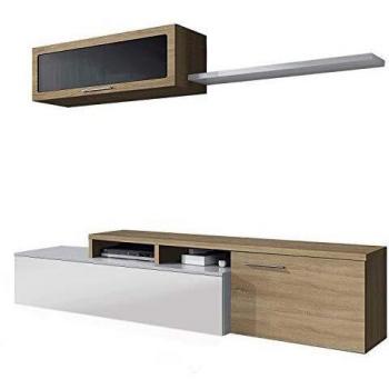 Mueble Modular de TV Nexus 3 módulos salón comedor color roble Canadian y blanco Artik estilo nórdico 200x32 cm