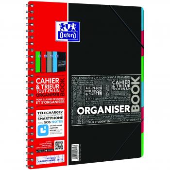 Oxford OrganiserBook Cahier Spirale A4+ 160 pages Grands Carreaux Seyès Couverture Polypro Couleur Aléatoire