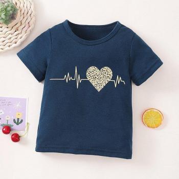 T-shirt été 2022 bébé col rond cœur bleu 0-2T