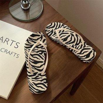 Platform Flip Flops with Kawaii Zebra Print for Women