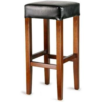 Four‑Leg Faux Leather Bar Stool in Wood Finish