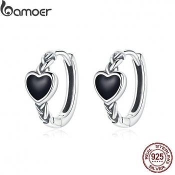 BAMOER Elegant Black Love Stud Earrings
