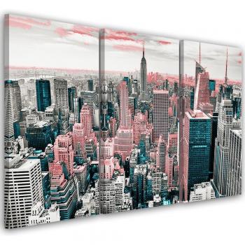 Rosa Leinwanddruck New York Skyline im Dreiteiler 60x40