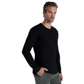 Camiseta de Hombre Bendorff Pique Abotonada Manga Larga en Negro (XL)