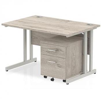 Impulse 1200x800mm Desk Grey Oak Silver Cantilever Leg and Mobile Ped