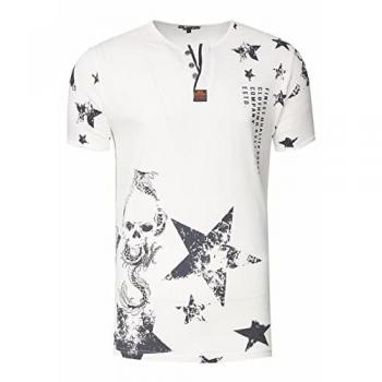 Rusty Neal T-Shirt mit Knöpfen und Totenkopf-Motiv