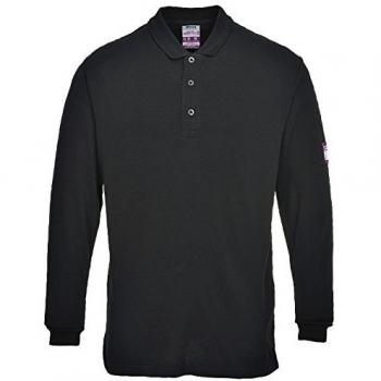 Modaflame Men's Flame Resistant Antistatic Long Sleeve Polo Shirt, Black, Size: Small