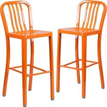 Fwstyle Gael 76.8 cm Orange Stackable Bar Stool with Curved Back and Footrest