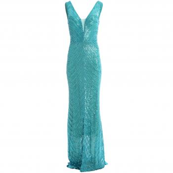 Vestido Turquesa Lentejuelas Brillantes Fracomina