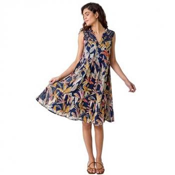 Roman Women's Cotton Tropical Lace Dress, Navy