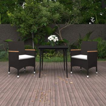 VidaXL 3 Piece Garden Dining Set with Cushions Poly Rattan and Glass
