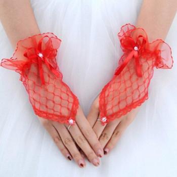 Bridal Lace Gloves with Rhinestones