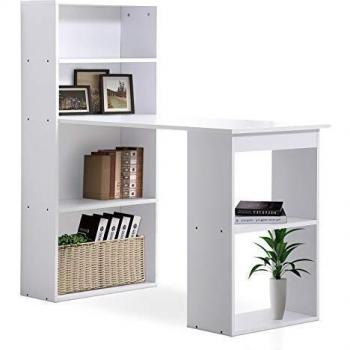Escritorio Moderno HOMCOM con Estantes de Almacenaje 120x55x120 cm Blanco