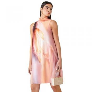 LIMITED Women's High Neck Chiffon Shift Dress in Peach