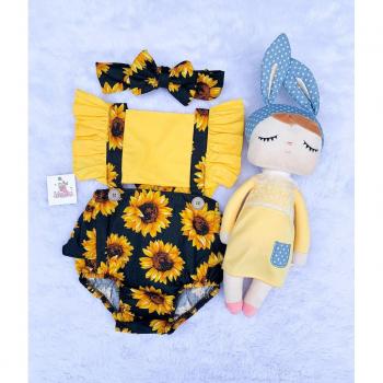 Sunny Blossom Baby Jumpsuit with Ruffled Sleeve and Headband