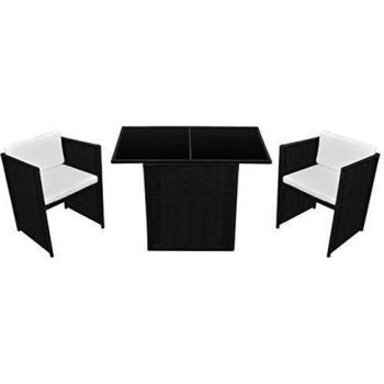 tlg. Garten-Bistro-Set mit Auflagen aus Poly Rattan in Schwarz