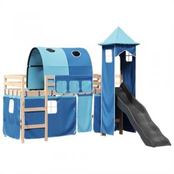 Solid Wood Blue Loft Bed with Tower for Kids 90x190 cm